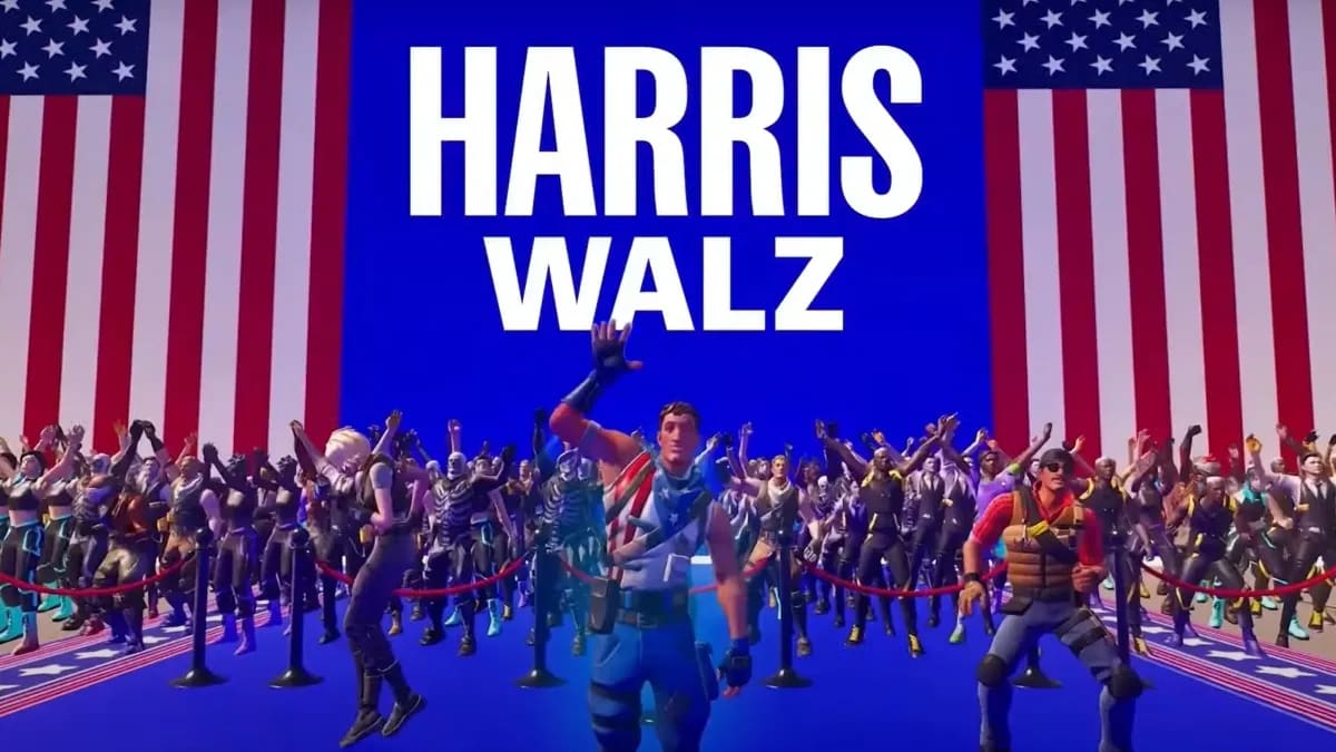 The Freedom Town, USA map by the Harris campaign in Fortnite