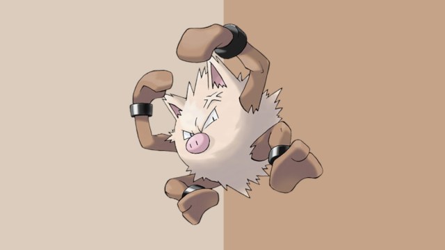 Shadow Primeape in Pokemon Go raises its fists in the air.