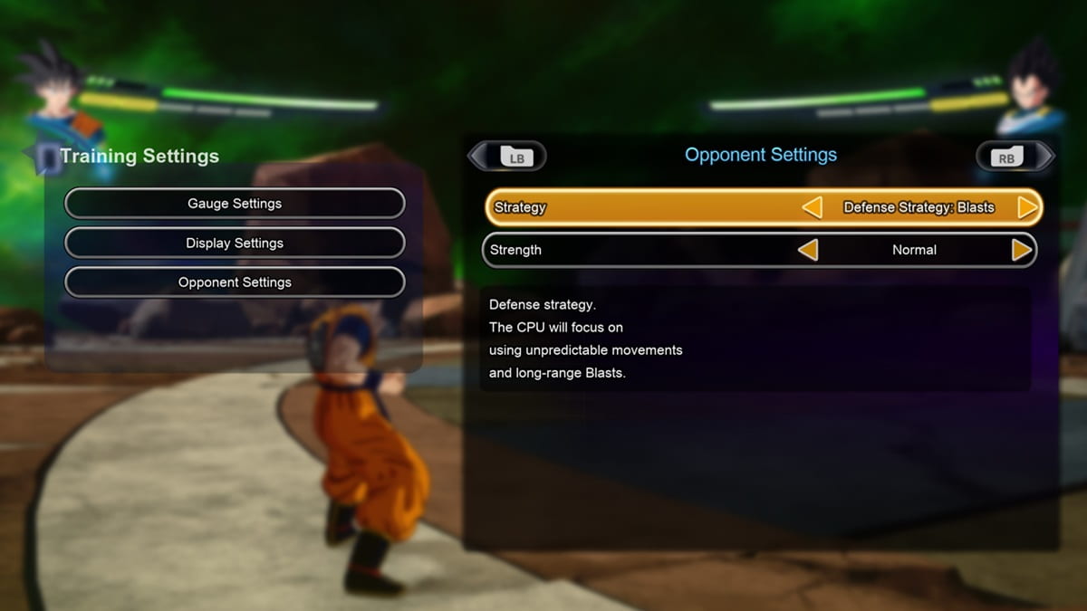 Battle options menu showcasing strategy in Dragon Ball Sparking! ZERO