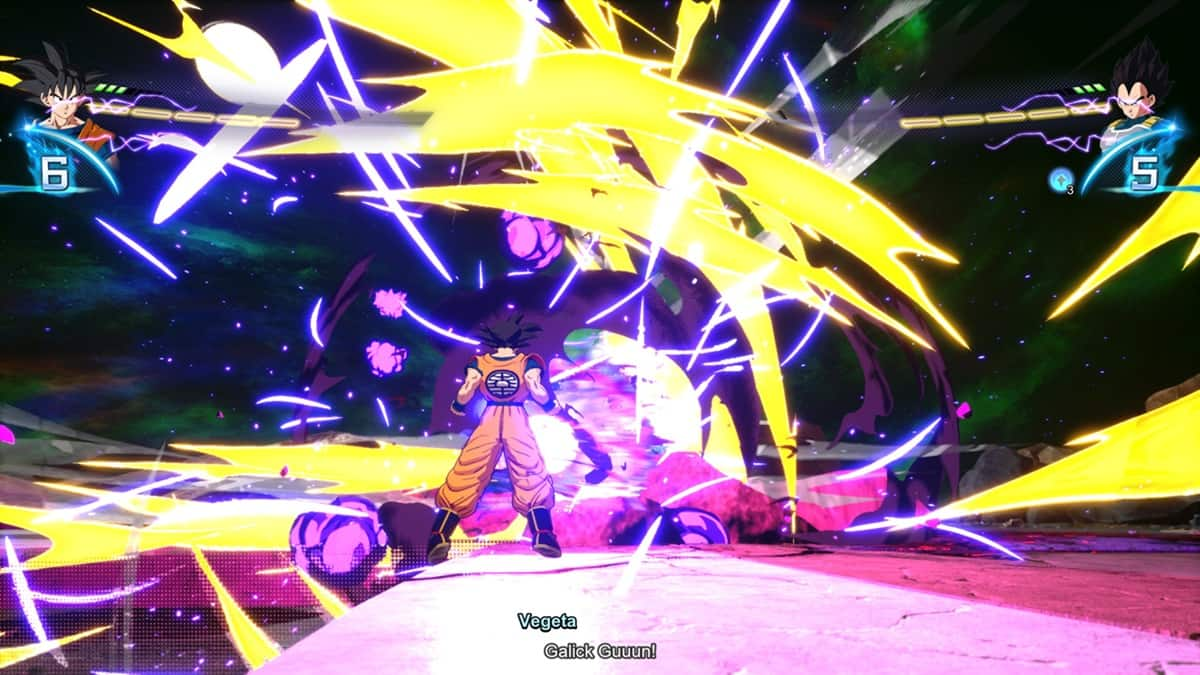 Goku deflecting an incoming Galick Gun by Vegeta in Dragon Ball Sparking! ZERO