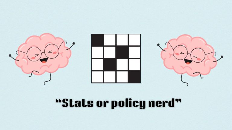 Two brains above the clue, stats or policy nerd, from the nyt mini crossword puzzle