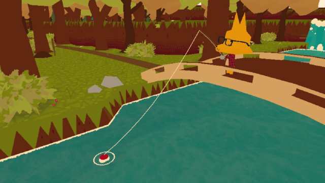 A player on a bridge casting a line in Webfishing.