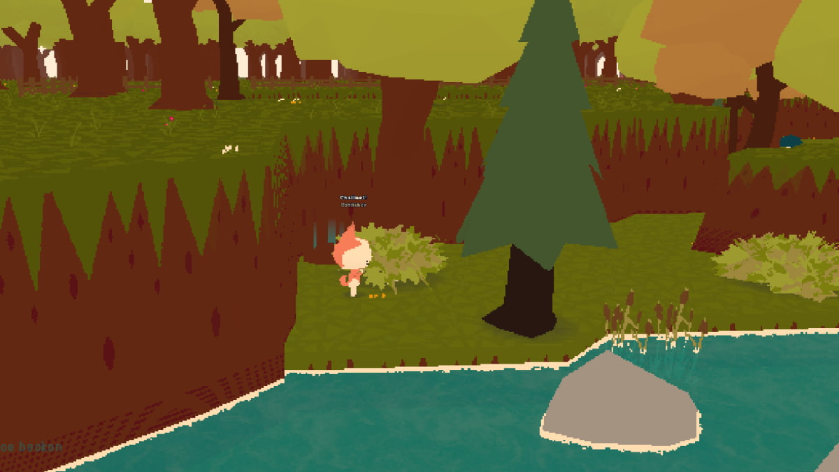 A player stood beneath a cliff alongside a river, with a Spectral Bone located behind.