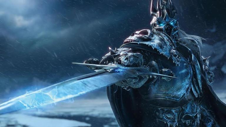 Lich King pointing his sword in World of Warcraft.