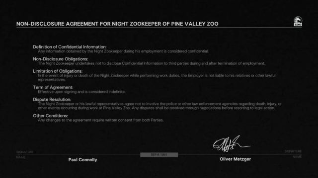 The NDA Paul signs at the start of Zoochosis