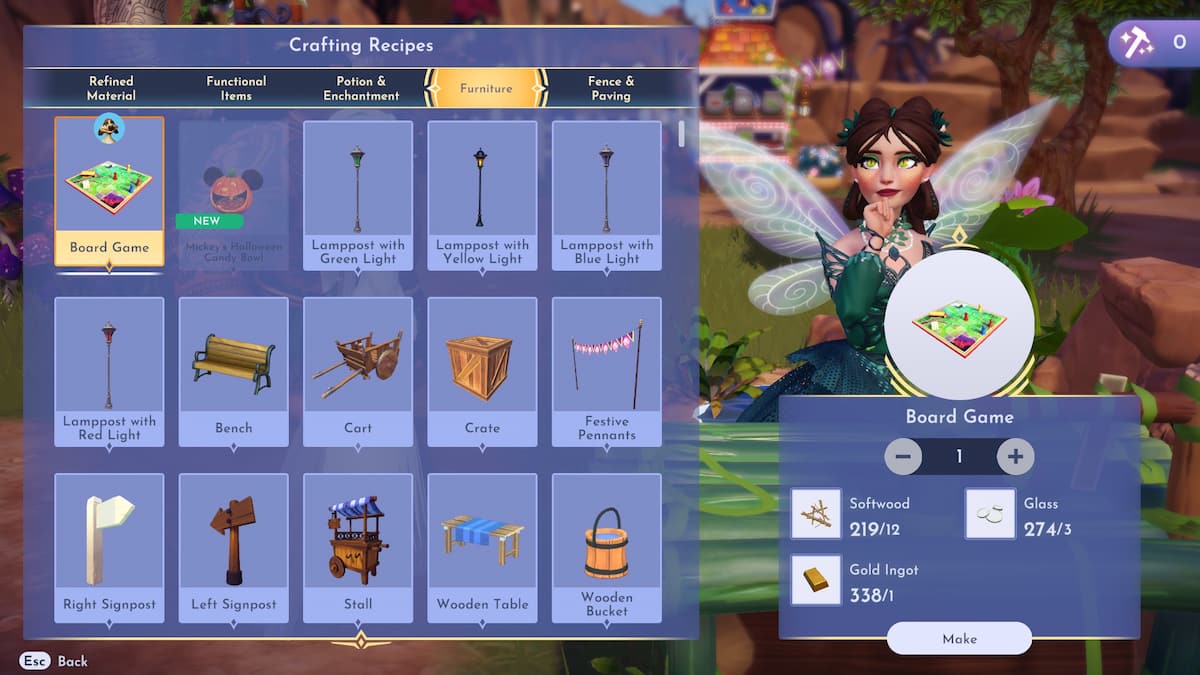 Crafting a Board Game in Disney Dreamlight Valley.