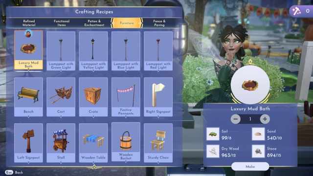 Crafting a Luxury Mud Bath in Disney Dreamlight Valley.