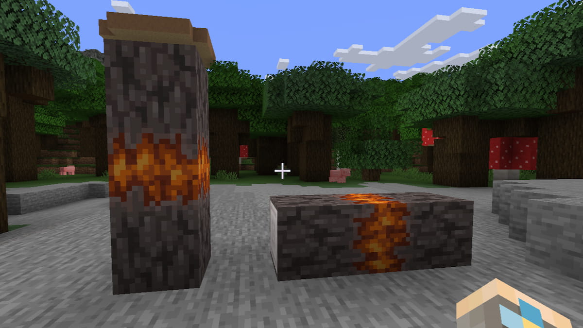 Two activated Creaking hearts in Minecraft.