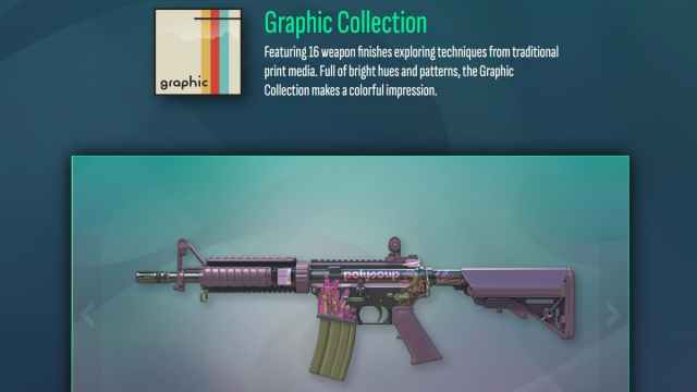 Graphic collection weapon skins in CS2's Armory update.