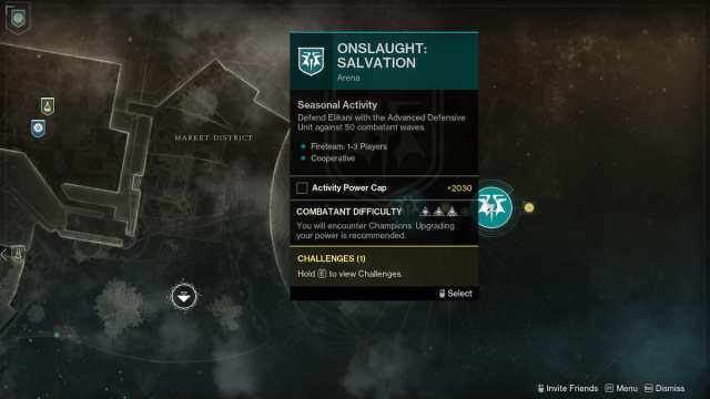 Last City map with Onslaught node in Destiny 2