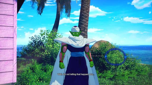 Dragon Ball Sparking Zero Goku branching paths: Piccolo, a green alien dressed in a turban and robes, is offering us the choice to accept his help or fight our new rival alone.