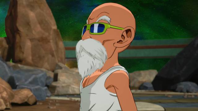 Dragon Ball Sparking Zero Jiren branching paths: Master Roshi wearing a white vest and green sunglasses.