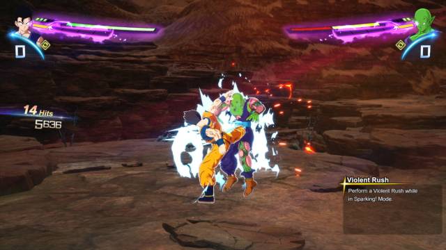Dragon Ball Sparking Zero tips and tricks: Gohan is using a Violent Rush combo against Piccolo.