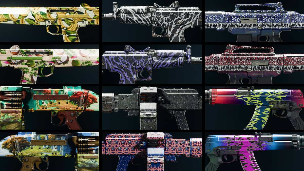 A collage of different weapon camos in Black Ops 6.