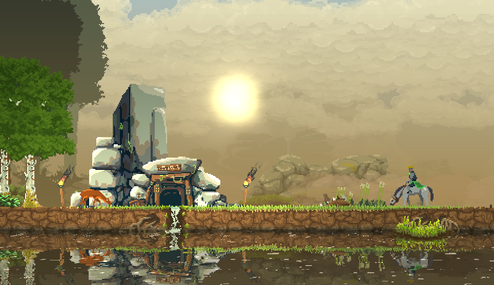 a stone mine in front of a sundset in kingdom two rowns