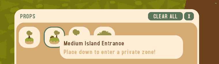 the three different private island props in webfishing give you different sized islands for a private experience