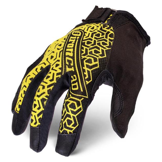 The Ironclad Console Glove, black-and-yellow gaming gloves with a breathable palm and adjustable wrist strap. More details below.