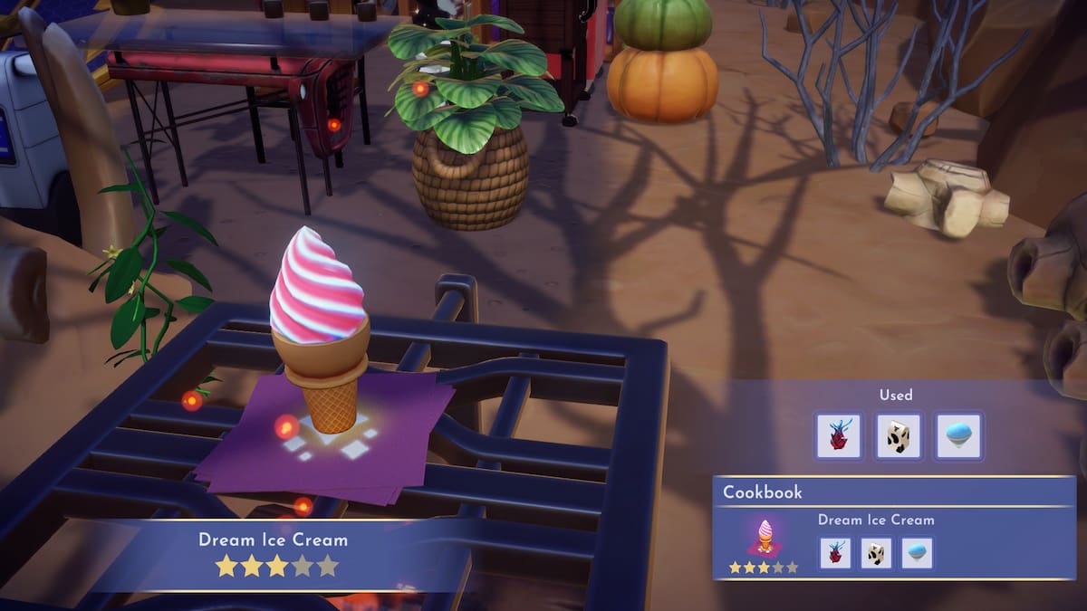 Cooking Dream Ice Cream in Disney Dreamlight Valley.