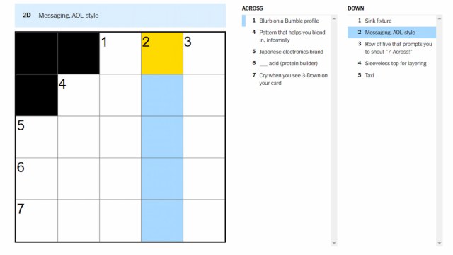 The Messaging, AOL-style clue highlighted on the NYT Mini Crossword.