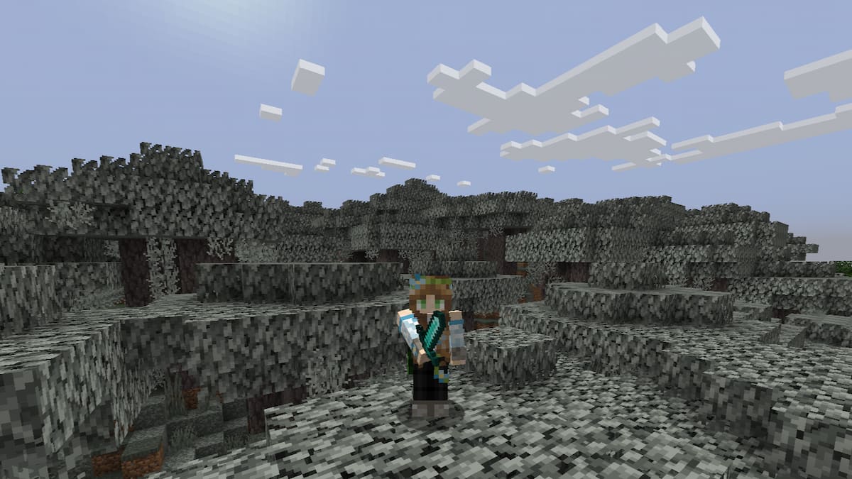 Standing on some trees in the pale garden biome in Minecraft.