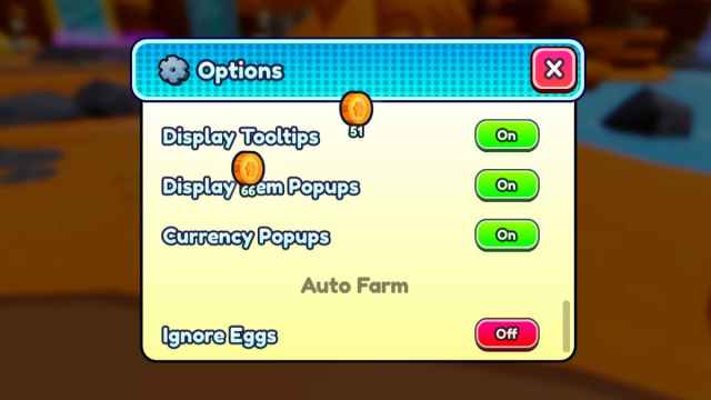 Pet World Options menu.