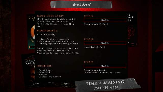 The Blood Moon event page with all the requirements and details in Phasmophobia.