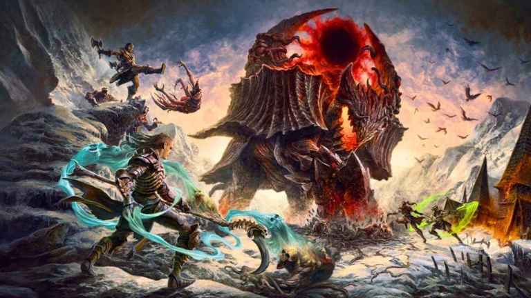 Players battling a giant monster in Diablo 4