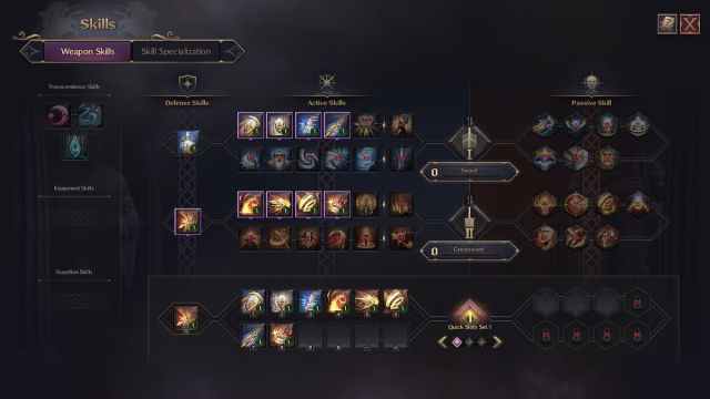 The skills menu in Throne and Liberty.