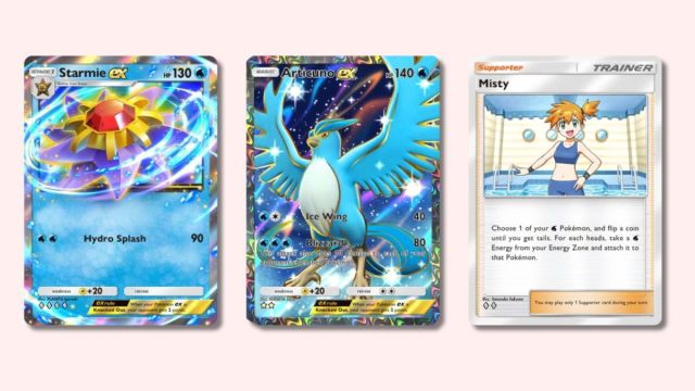 Starmie, Articuno ex. and Misty Pokémon TCG Pocket cards.