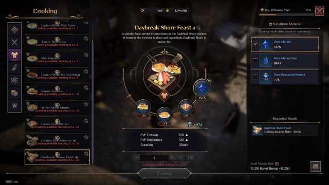 Daybreak Shore Feast dish in the Cooking Oven menu in Throne and Liberty