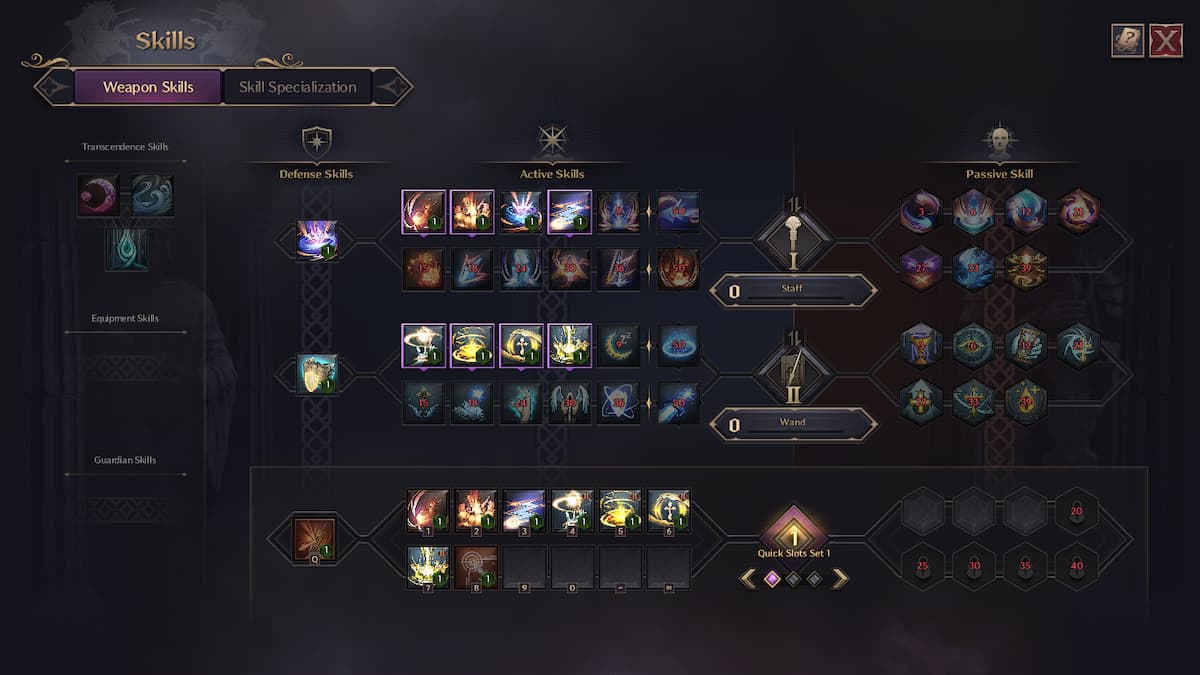 The skills menu in Throne and Liberty.