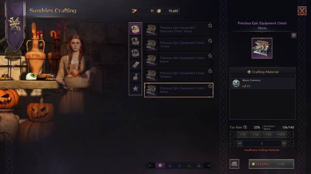 Sundries Crafting menu in Throne and Liberty