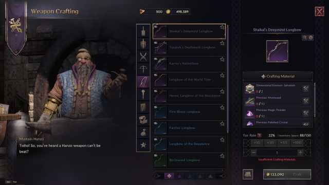 Purple weapon crafting in Throne and Liberty