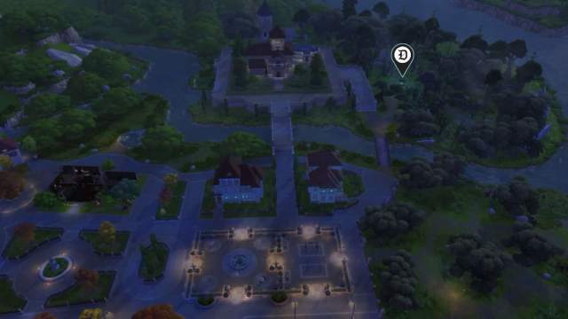 Edith's location and the Well of Longing and Regret marked in The Sims 4 Life & Death.