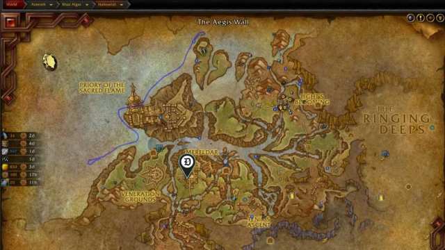 Map location of the Work Hard, Play Hard quest in WoW The War Within in Hallowfall.