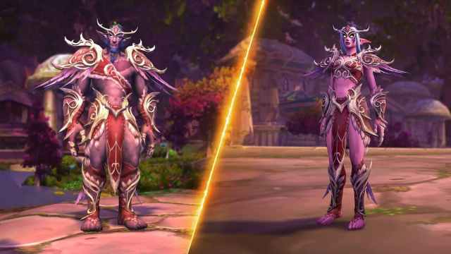 male and female night elves in heritage armor