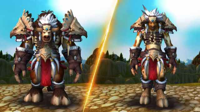 male and female tauren in heritage armor