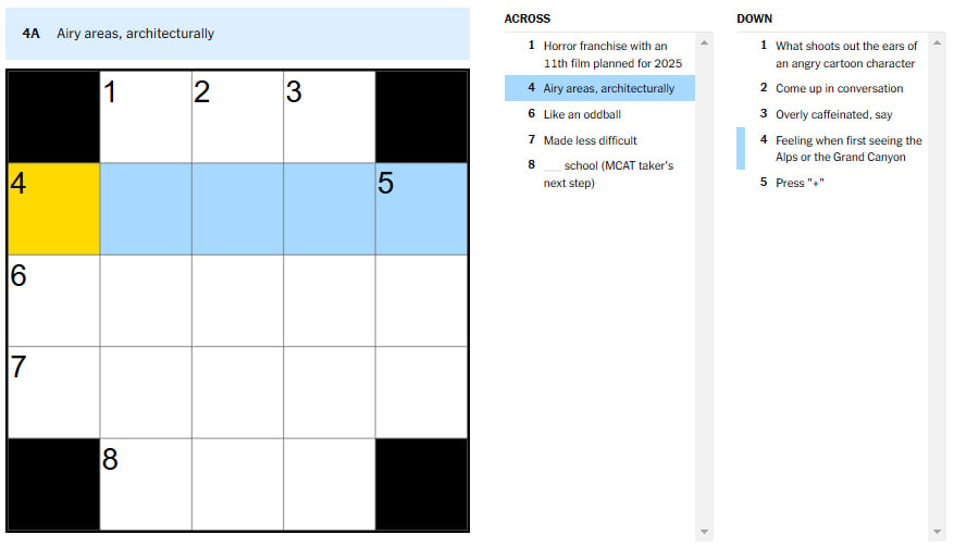 Picture showing the airy areas, architecturally clue in NYT Mini Crossword.