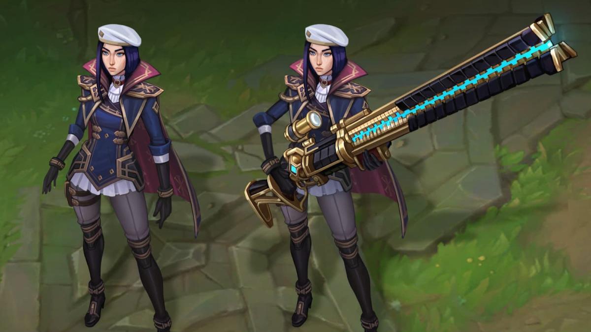 Caitlyn poses with her rifle in a white beret.