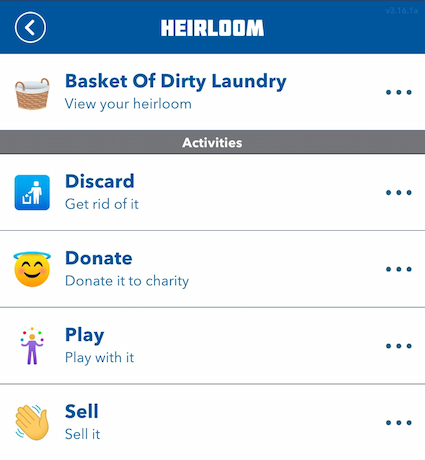 Picture showing Its Giving Tree  challenge showing the Heirloom in Bitlife.