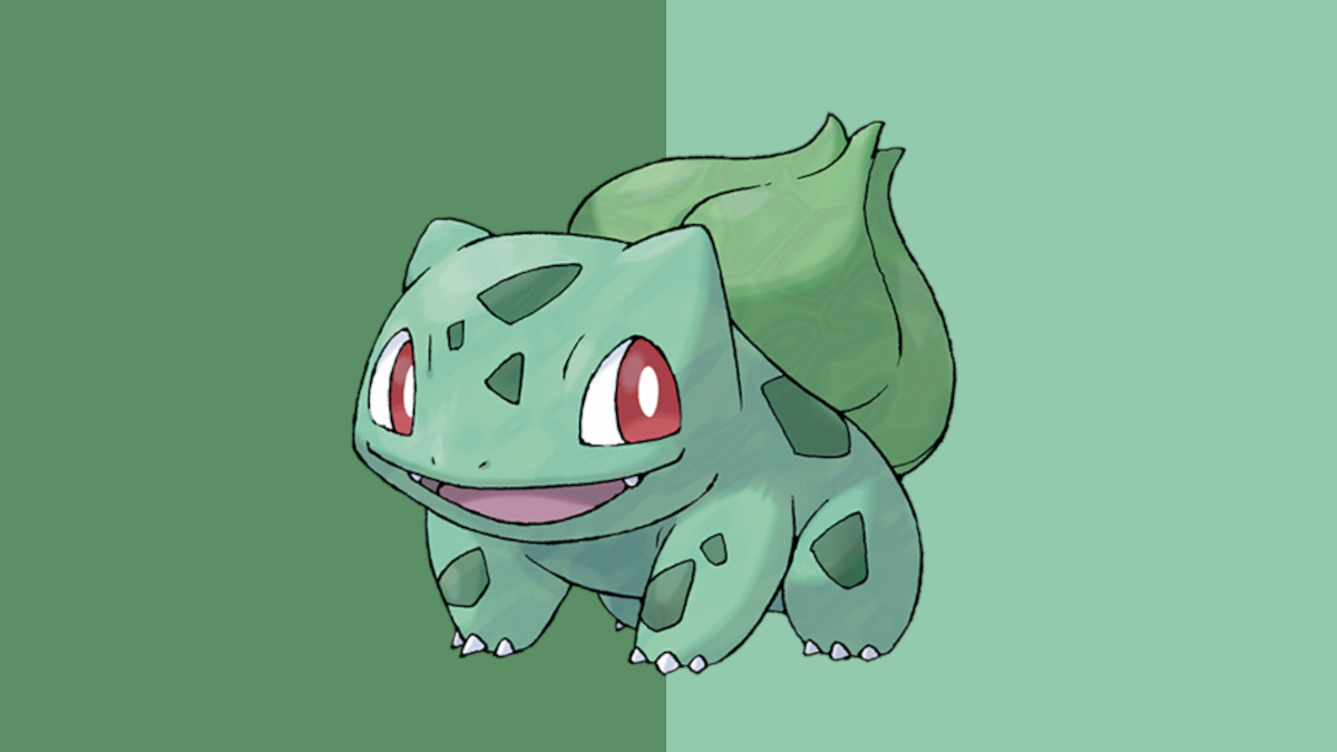 Bulbasaur with a green and light green background