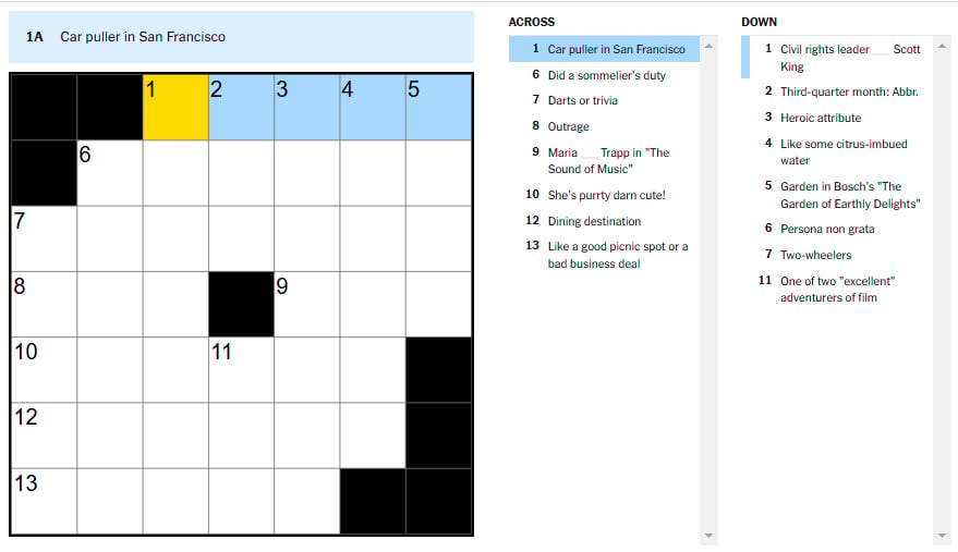 Picture showing the Car puller in San Francisco clue in NYT Mini Crossword.