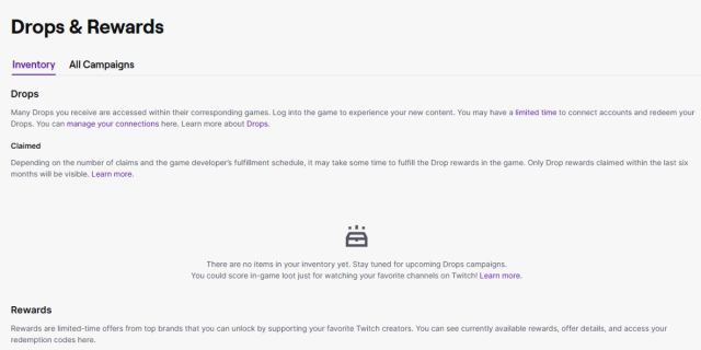 Information about Twitch drops and how to claim rewards in the app.