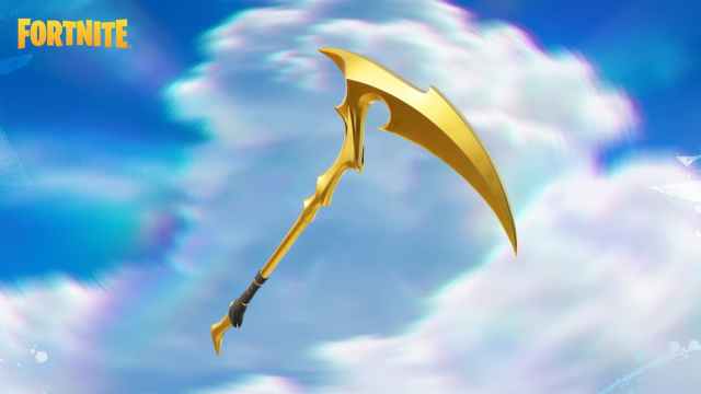 Golde Scythe levitating in the air in Fortnite.