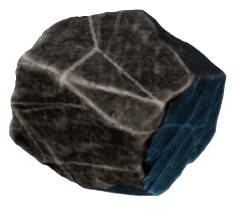 A black rock with jagged edges.