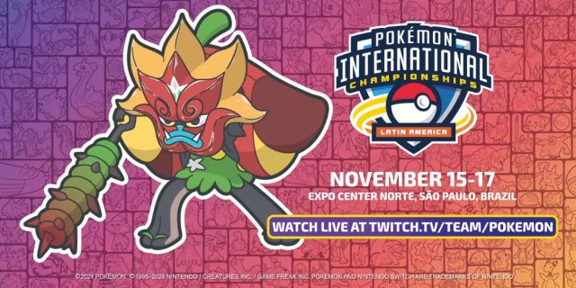 Pokémon LAIC logo, dates, and Twitch stream information with Hearthflame Ogerpon Pokémon next to it.