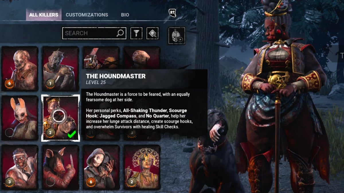 the houndmaster and her information in dead by daylight