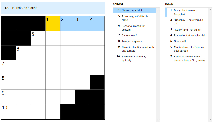 Picture showing the Nurses, as a drink clue in NYT Mini Crossword.