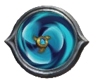 A swirl of blue in a silver border with two spikes on the left and right ends. This is the Oceanic Rush skill.