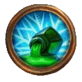 A tipped over green bottle releases green goo in this symbol. This is the Paralytic Poison icon in The Bazaar